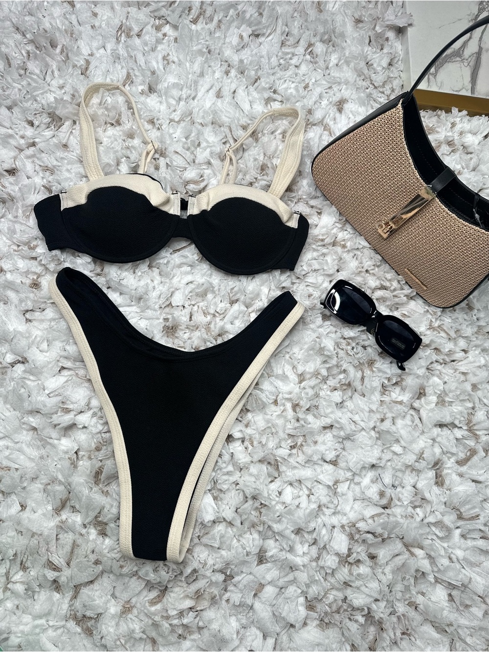 Black & Cream Bikini Set Size L | New Without Tags | Trendy High Cut